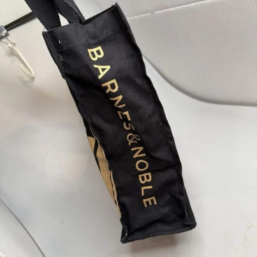 Barnes & Noble Canvas Tote Bag Black and Gold 14